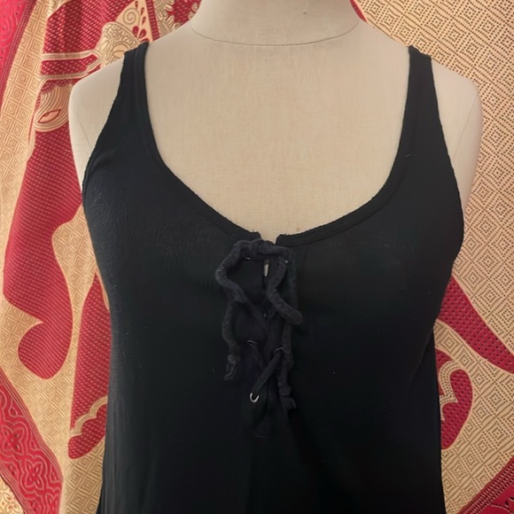 Abercrombie & Fitch Essentials ribbed tie front black tank top - Picture 2 of 6